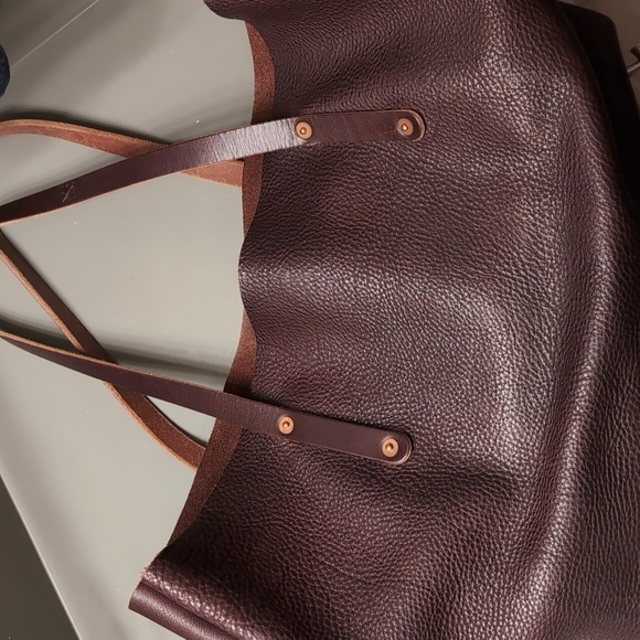 💥Go Forth Goods Avery Large Tote Bag Mocha Pebbled Leather Made in America💥 - Picture 10 of 16